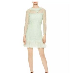 Sandro Light Green Lace Long Sleeve Dress